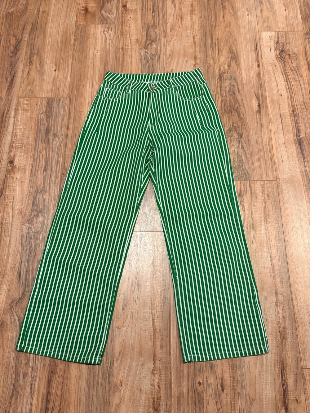 SHEIN Women's Green/White Striped Pants w/ Pockets Cotton Blend M